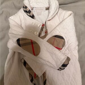 Burberry White Quilted Jacket with Plaid Details